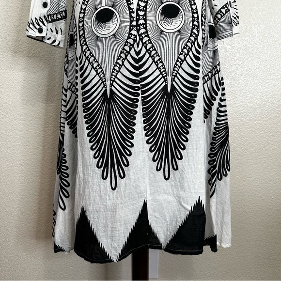 Step In Style Boho Peacock Feather Button Down Asymmetrical Midi Dress, Sz PS - Picture 11 of 13